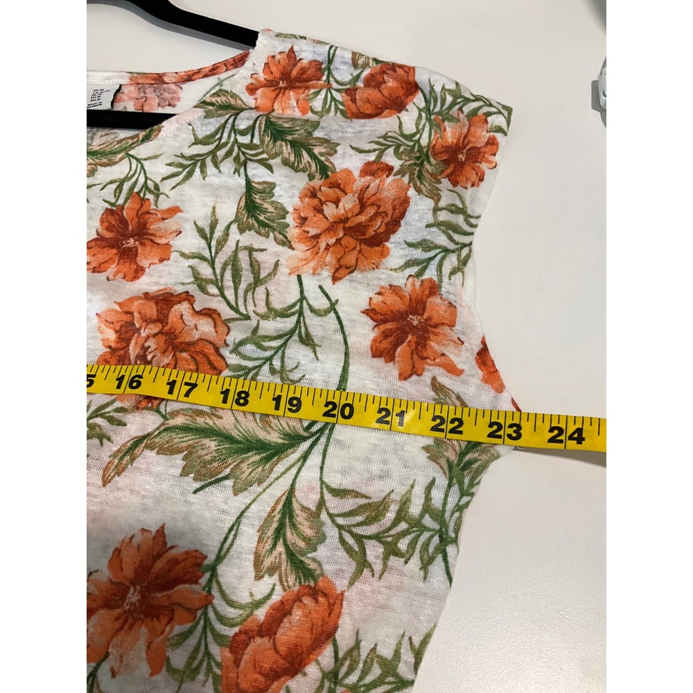 Joie 100% Linen Orange Floral Short Sleeve Tunic Lightweight Summer Casual XL - Picture 4 of 5